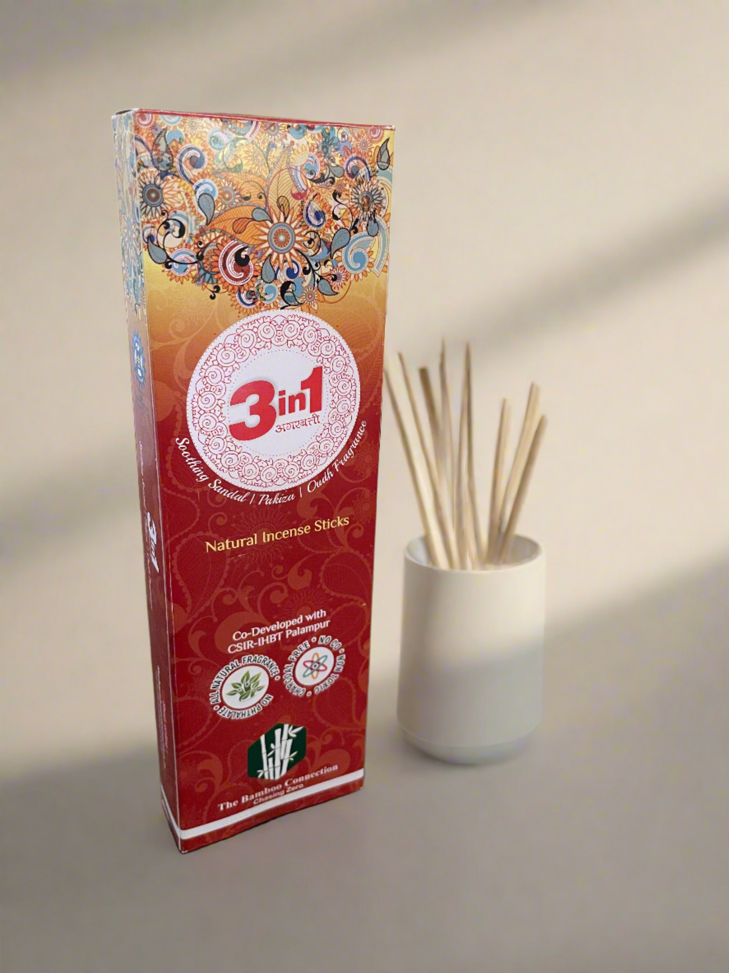 The Bamboo Connection | 3 in 1 Incense Sticks | Sandal, Oud Loban & Pakiza Fragrance | Phthalate free, Charcoal free, Chemical free | 100% Natural | Pack of 2